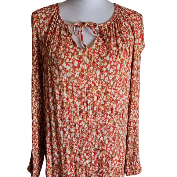 Sonoma Red Floral Print Crinkled Tiered Maxi Dress Size Large Boho Praire READ - Picture 2 of 14